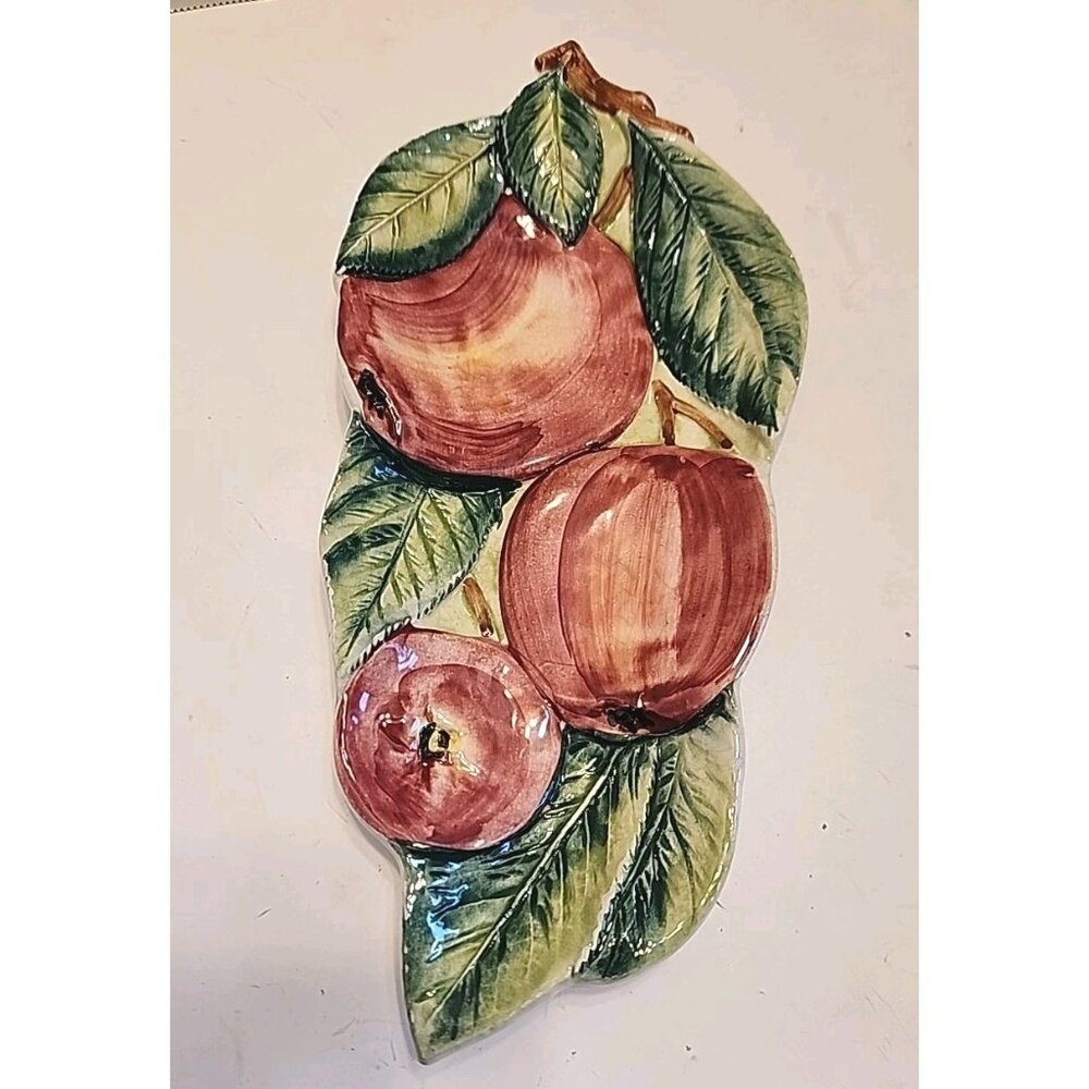 Apples Fruit Serving 6921 Dish Plate Made in Italy Signed By Ceramiche Leonardo